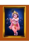 Divine Little Krishna Golden Photo Frame - 10x14 Inches | Elegant Wooden Frame for Home, Office & Temple Decoration | Spiritual Wall & Table Decor and Gift Item