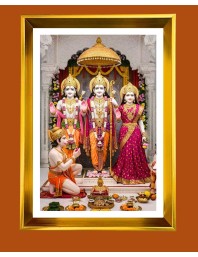 Lord Ram,sita,Lakhsman and hanuman Golden Photo Frame - 10x14 Inches | Elegant Wooden Frame for Home, Office & Temple Decoration | Spiritual Wall & Table Decor and Gift Item
