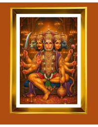 Panchmukhi Hanuman Golden Photo Frame - 10x14 Inches | Elegant Wooden Frame for Home, Office & Temple Decoration | Spiritual Wall & Table Decor and Gift Item