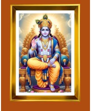 Lord Vishnu Golden Photo Frame - 10x14 Inches | Elegant Wooden Frame for Home, Office & Temple Decoration | Spiritual Wall & Table Decor and Gift Item