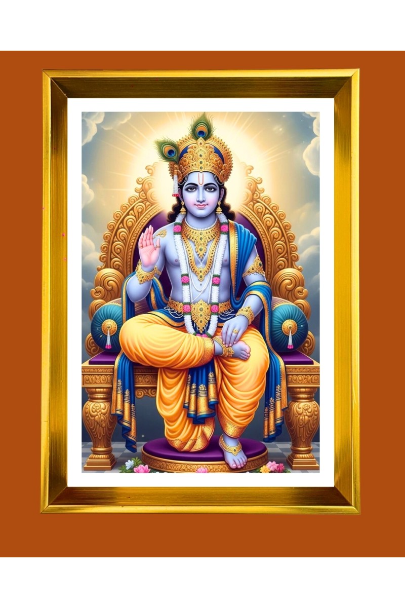 Lord Vishnu Golden Photo Frame - 10x14 Inches | Elegant Wooden Frame for Home, Office & Temple Decoration | Spiritual Wall & Table Decor and Gift Item