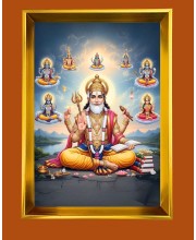 Lord Vishwakarma Golden Photo Frame - 10x14 Inches | Elegant Wooden Frame for Home, Office & Temple Decoration | Spiritual Wall & Table Decor and Gift Item