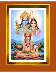 Ram, Sita & Hanuman Golden Photo Frame - 10x14 Inches | Elegant Wooden Frame for Home, Office & Temple Decoration | Spiritual Wall & Table Decor and Gift Item
