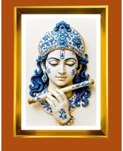 Divine Krishna Golden Photo Frame - 10x14 Inches | Elegant Wooden Frame for Home, Office & Temple Decoration | Spiritual Wall & Table Decor and Gift Item