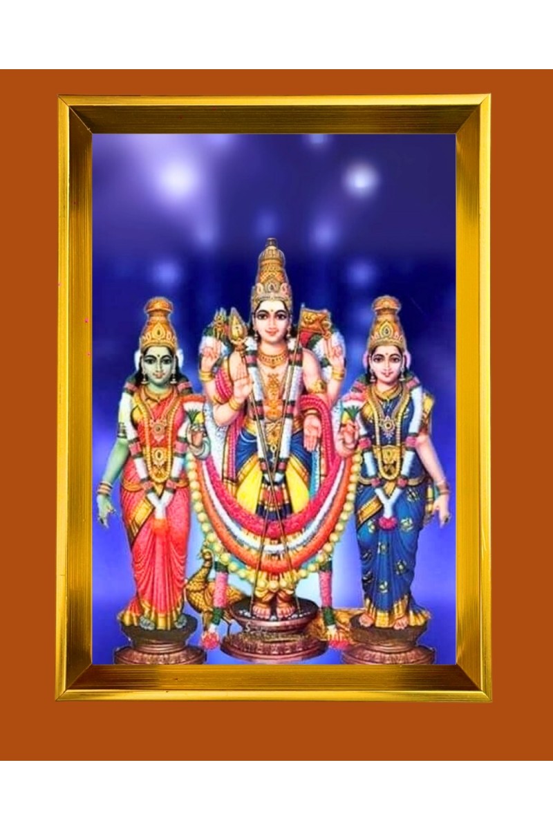 Lord Murugan,Valli and Deivanai Golden Photo Frame - 10x14 Inches | Elegant Wooden Frame for Home, Office & Temple Decoration | Spiritual Wall & Table Decor and Gift Item