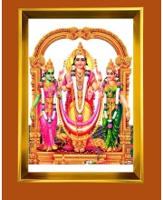 Lord Murugan,Sri Valli and Sri Devasena Golden Photo Frame - 10x14 Inches | Elegant Wooden Frame for Home, Office & Temple Decoration | Spiritual Wall & Table Decor and Gift Item