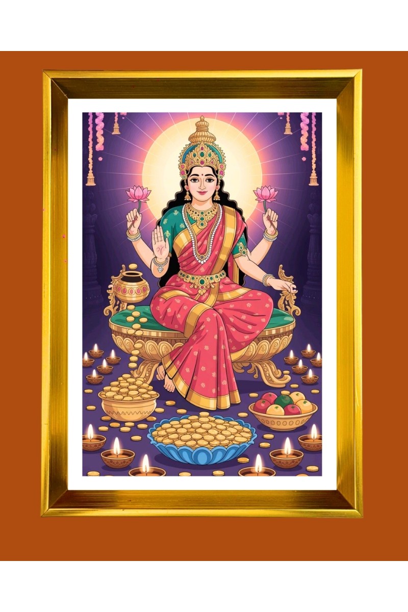 Maa Laxmi Golden Photo Frame - 10x14 Inches | Elegant Wooden Frame for Home, Office & Temple Decoration | Spiritual Wall & Table Decor and Gift Item