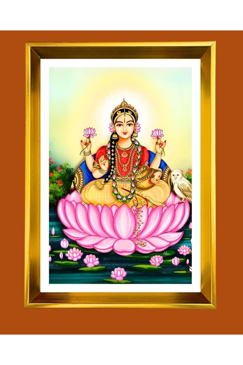 Maa Laxmi Golden Photo Frame - 10x14 Inches | Elegant Wooden Frame for Home, Office & Temple Decoration | Spiritual Wall & Table Decor and Gift Item