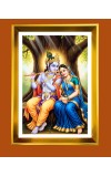 Radha & Krishna Golden Photo Frame - 10x14 Inches | Elegant Wooden Frame for Home, Office & Temple Decoration | Spiritual Wall & Table Decor and Gift Item