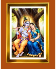 Radha & Krishna Golden Photo Frame - 10x14 Inches | Elegant Wooden Frame for Home, Office & Temple Decoration | Spiritual Wall & Table Decor and Gift Item