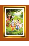 Lord Krishna and Balarama Golden Photo Frame - 10x14 Inches | Elegant Wooden Frame for Home, Office & Temple Decoration | Spiritual Wall & Table Decor and Gift Item