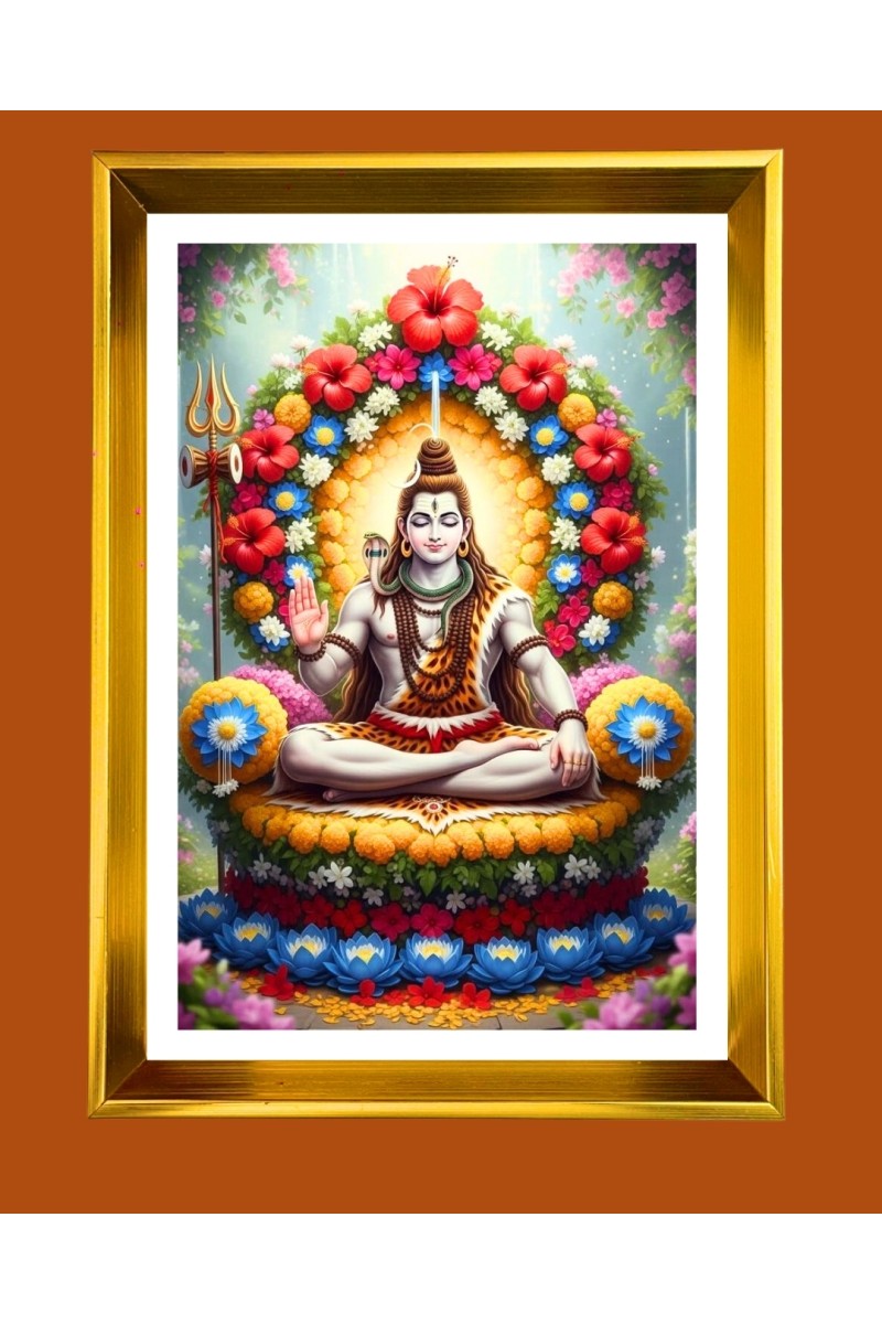 Lord Shiva Golden Photo Frame - 10x14 Inches | Elegant Wooden Frame for Home, Office & Temple Decoration | Spiritual Wall & Table Decor and Gift Item