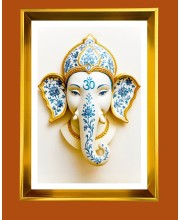 Lord Ganesh Golden Photo Frame - 10x14 Inches | Elegant Wooden Frame for Home, Office & Temple Decoration | Spiritual Wall & Table Decor and Gift Item