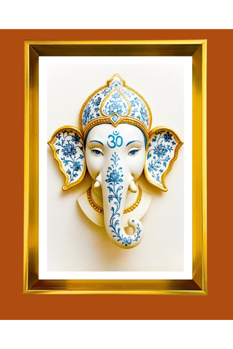 Lord Ganesh Golden Photo Frame - 10x14 Inches | Elegant Wooden Frame for Home, Office & Temple Decoration | Spiritual Wall & Table Decor and Gift Item
