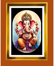 Lord Ganesh Golden Photo Frame - 10x14 Inches | Elegant Wooden Frame for Home, Office & Temple Decoration | Spiritual Wall & Table Decor and Gift Item