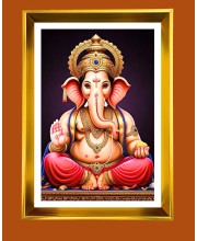 Lord Ganesh Golden Photo Frame - 10x14 Inches | Elegant Wooden Frame for Home, Office & Temple Decoration | Spiritual Wall & Table Decor and Gift Item