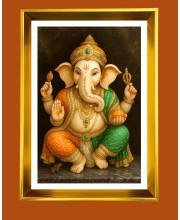 Lord Ganesh Golden Photo Frame - 10x14 Inches | Elegant Wooden Frame for Home, Office & Temple Decoration | Spiritual Wall & Table Decor and Gift Item
