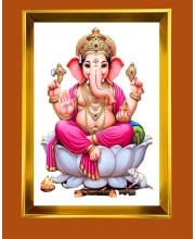 Lord Ganesh Golden Photo Frame - 10x14 Inches | Elegant Wooden Frame for Home, Office & Temple Decoration | Spiritual Wall & Table Decor and Gift Item