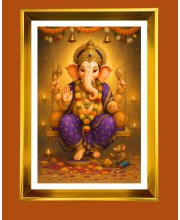 Lord Ganesh Golden Photo Frame - 10x14 Inches | Elegant Wooden Frame for Home, Office & Temple Decoration | Spiritual Wall & Table Decor and Gift Item