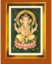 Lord Ganesh Golden Photo Frame - 10x14 Inches | Elegant Wooden Frame for Home, Office & Temple Decoration | Spiritual Wall & Table Decor and Gift Item