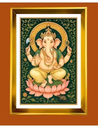 Lord Ganesh Golden Photo Frame - 10x14 Inches | Elegant Wooden Frame for Home, Office & Temple Decoration | Spiritual Wall & Table Decor and Gift Item