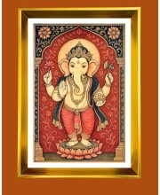 Lord Ganesh Golden Photo Frame - 10x14 Inches | Elegant Wooden Frame for Home, Office & Temple Decoration | Spiritual Wall & Table Decor and Gift Item