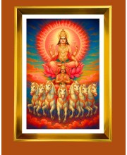 Surya Dev Golden Photo Frame - 10x14 Inches | Elegant Wooden Frame for Home, Office & Temple Decoration | Spiritual Wall & Table Decor and Gift Item