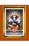 Lord Ganesh Golden Photo Frame - 10x14 Inches | Elegant Wooden Frame for Home, Office & Temple Decoration | Spiritual Wall & Table Decor and Gift Item