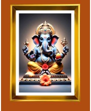 Lord Ganesh Golden Photo Frame - 10x14 Inches | Elegant Wooden Frame for Home, Office & Temple Decoration | Spiritual Wall & Table Decor and Gift Item