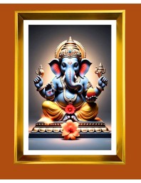 Lord Ganesh Golden Photo Frame - 10x14 Inches | Elegant Wooden Frame for Home, Office & Temple Decoration | Spiritual Wall & Table Decor and Gift Item