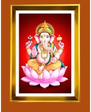 Lord Ganesh Golden Photo Frame - 10x14 Inches | Elegant Wooden Frame for Home, Office & Temple Decoration | Spiritual Wall & Table Decor and Gift Item