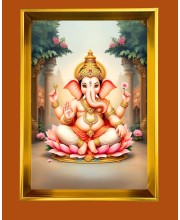 Lord Ganesh Golden Photo Frame - 10x14 Inches | Elegant Wooden Frame for Home, Office & Temple Decoration | Spiritual Wall & Table Decor and Gift Item