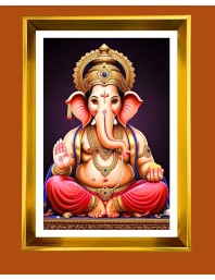 Lord Ganesh Golden Photo Frame - 10x14 Inches | Elegant Wooden Frame for Home, Office & Temple Decoration | Spiritual Wall & Table Decor and Gift Item