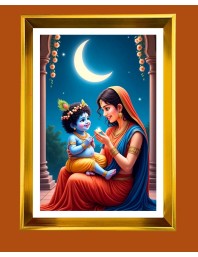 Bal Krishna, Yashoda Golden Photo Frame - 10x14 Inches | Elegant Wooden Frame for Home, Office & Temple Decoration | Spiritual Wall & Table Decor and Gift Item