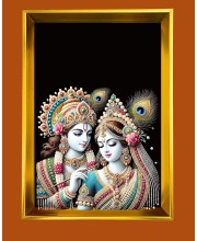Divine Radha and krishna Golden Photo Frame - 10x14 Inches | Elegant Wooden Frame for Home, Office & Temple Decoration | Spiritual Wall & Table Decor and Gift Item