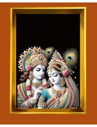 Divine Radha and krishna Golden Photo Frame - 10x14 Inches | Elegant Wooden Frame for Home, Office & Temple Decoration | Spiritual Wall & Table Decor and Gift Item