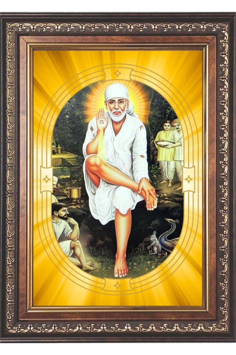  Shirdi Sai Baba Photo Frame | 5X7 Inch Black Designer Wall & Table Frame | Perfect for Gifting & Home Decor