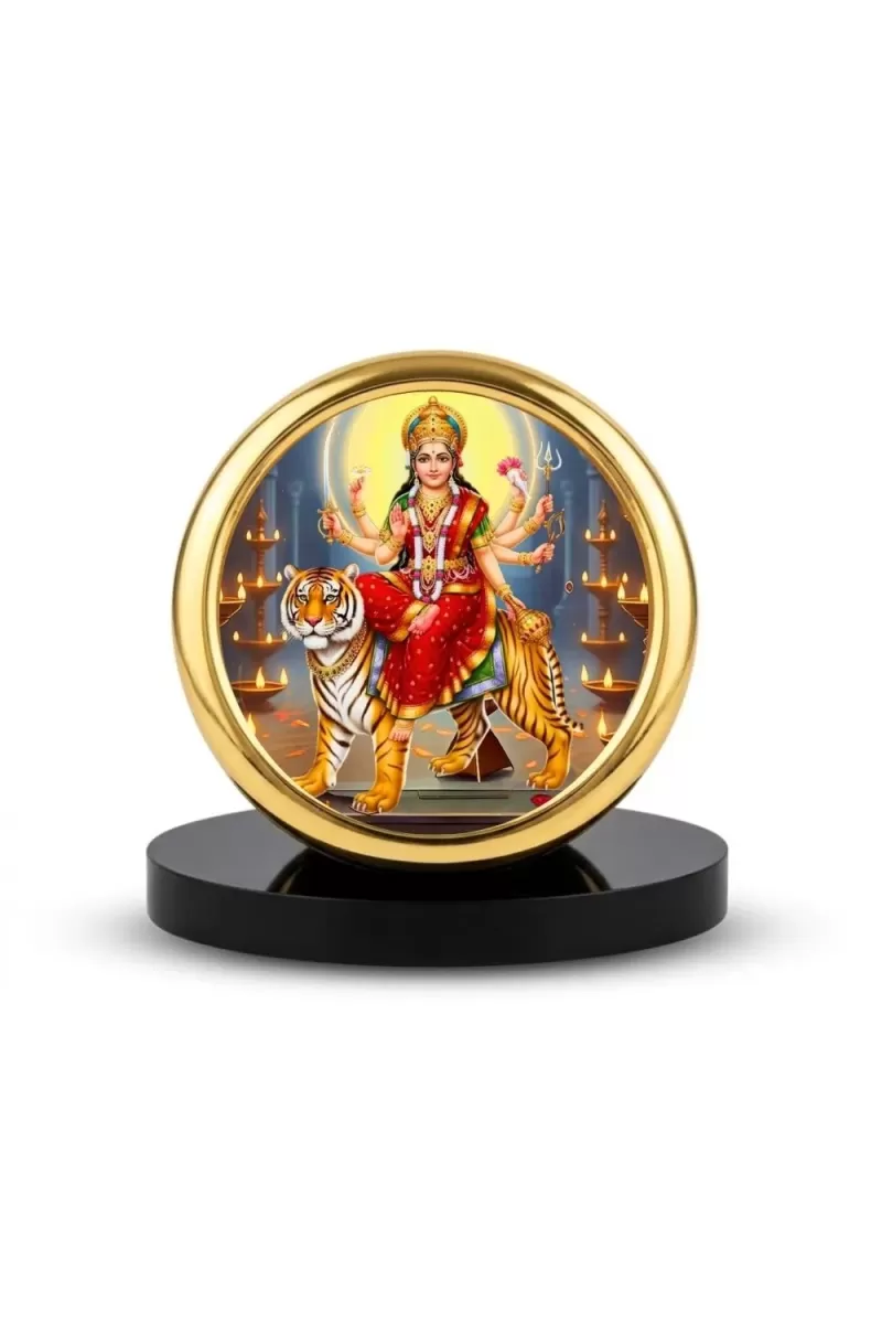 Car Desk/Table Top Durga Matha Metal Golden Photo Stand Ã¢â‚¬â€œ 2x2 Inches, Compact & Stylish Spiritual Display For Car, Home & Office (Pack Of 1) (F18812)