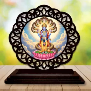 Car Desk/Table Top Lord Vishnu Wooden Photo Stand Ã¢â‚¬â€œ 3x4 Inches, Compact & Stylish Spiritual Display For Car, Home & Office (Pack Of 1) (F19696)