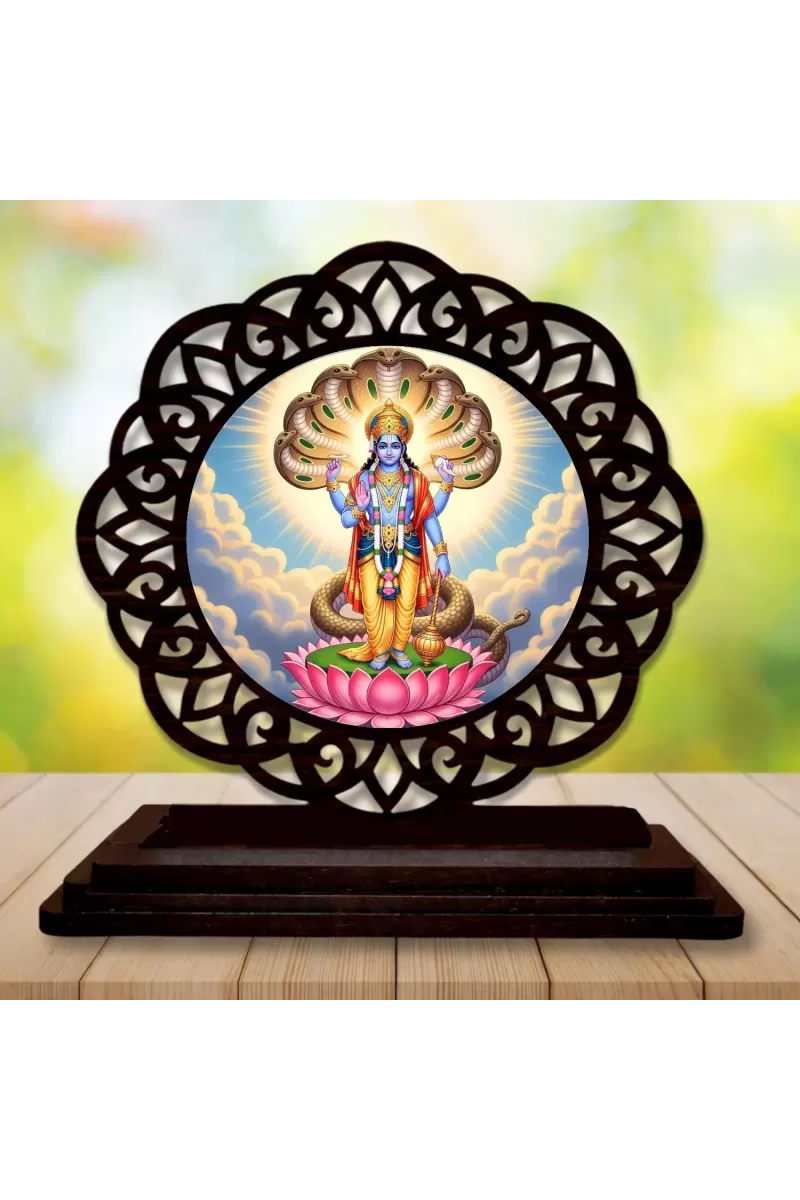 Car Desk/Table Top Lord Vishnu Wooden Photo Stand Ã¢â‚¬â€œ 3x4 Inches, Compact & Stylish Spiritual Display For Car, Home & Office (Pack Of 1) (F19696)