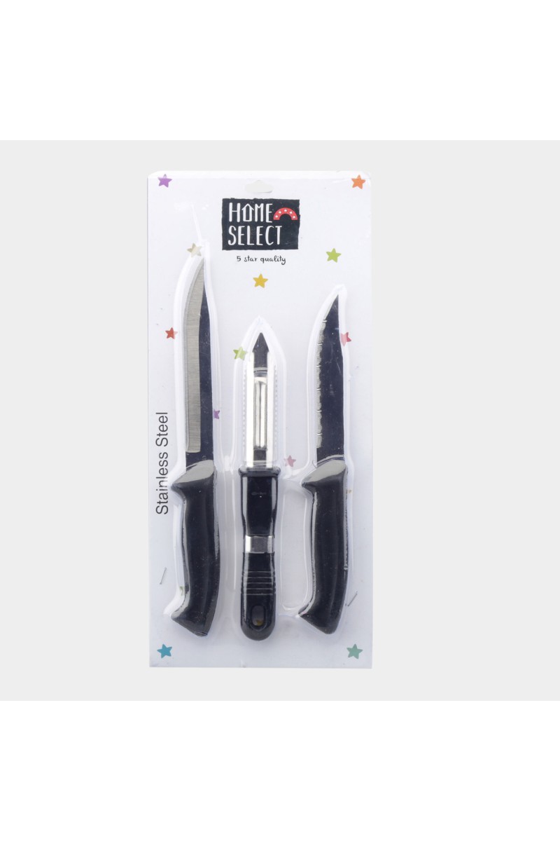 Set of 3 Stainless Steel Multipurpose Knives With Peeler