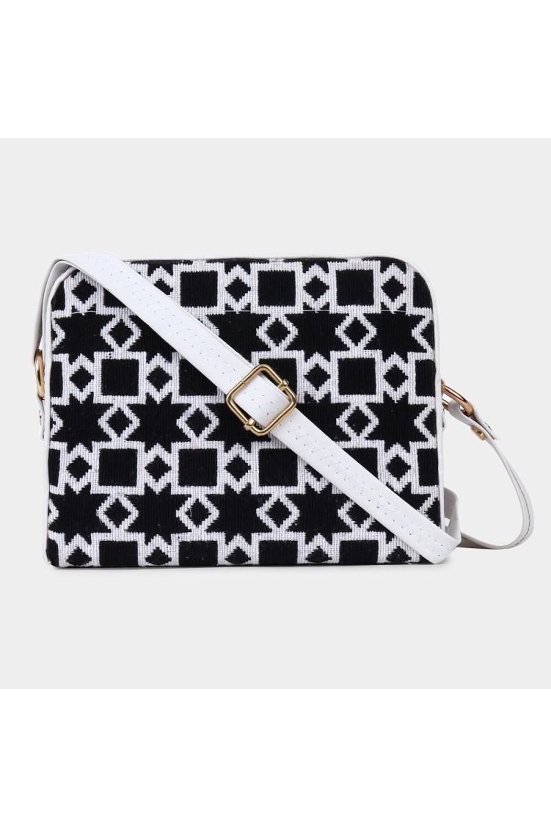 Lucky Charm                         Women's Black &amp; White Polyurethane Sling Bag