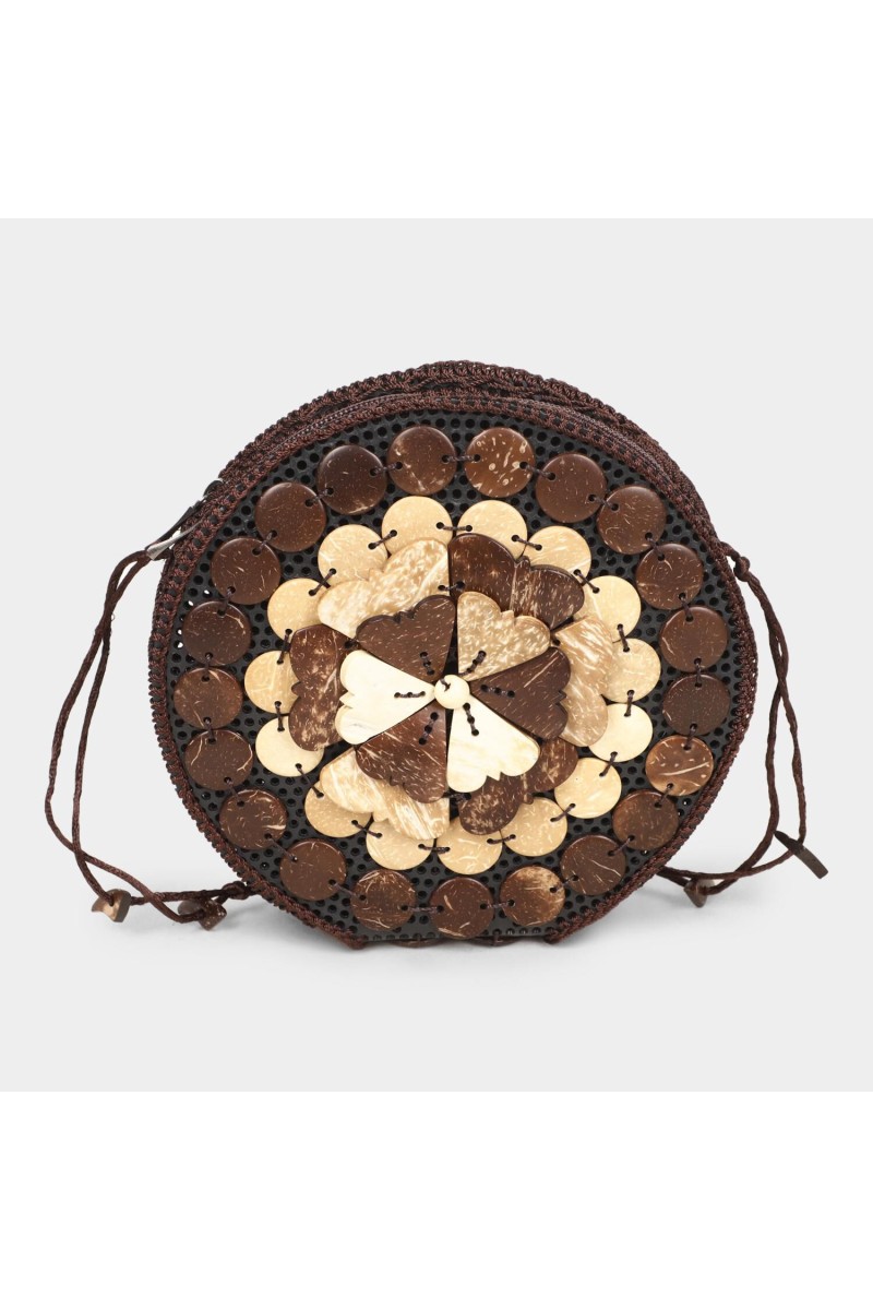 Lucky Charm                         Women's Brown Coconut Shell Sling Bag