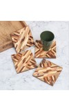 Square Shaped Modern Wooden Coasters for Decor - Pack of 4