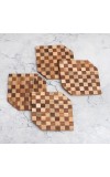 Beautiful Check Pattern Wooden Coasters - Pack of 4