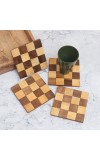 Brown Check Pattern Wooden Coasters for Decor - Pack of 4