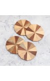 Modern Circle Shaped Brown Wooden Coasters - Pack of 4