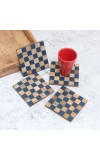 Blue and Brown Check Pattern Wooden Coasters - Pack of 4