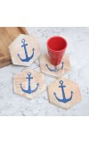 Handmade Wooden Coasters Engraved with Anchor - Pack of 4