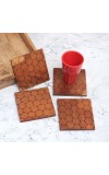 Honeycomb Pattern Brown Wooden Coasters - Pack of 4